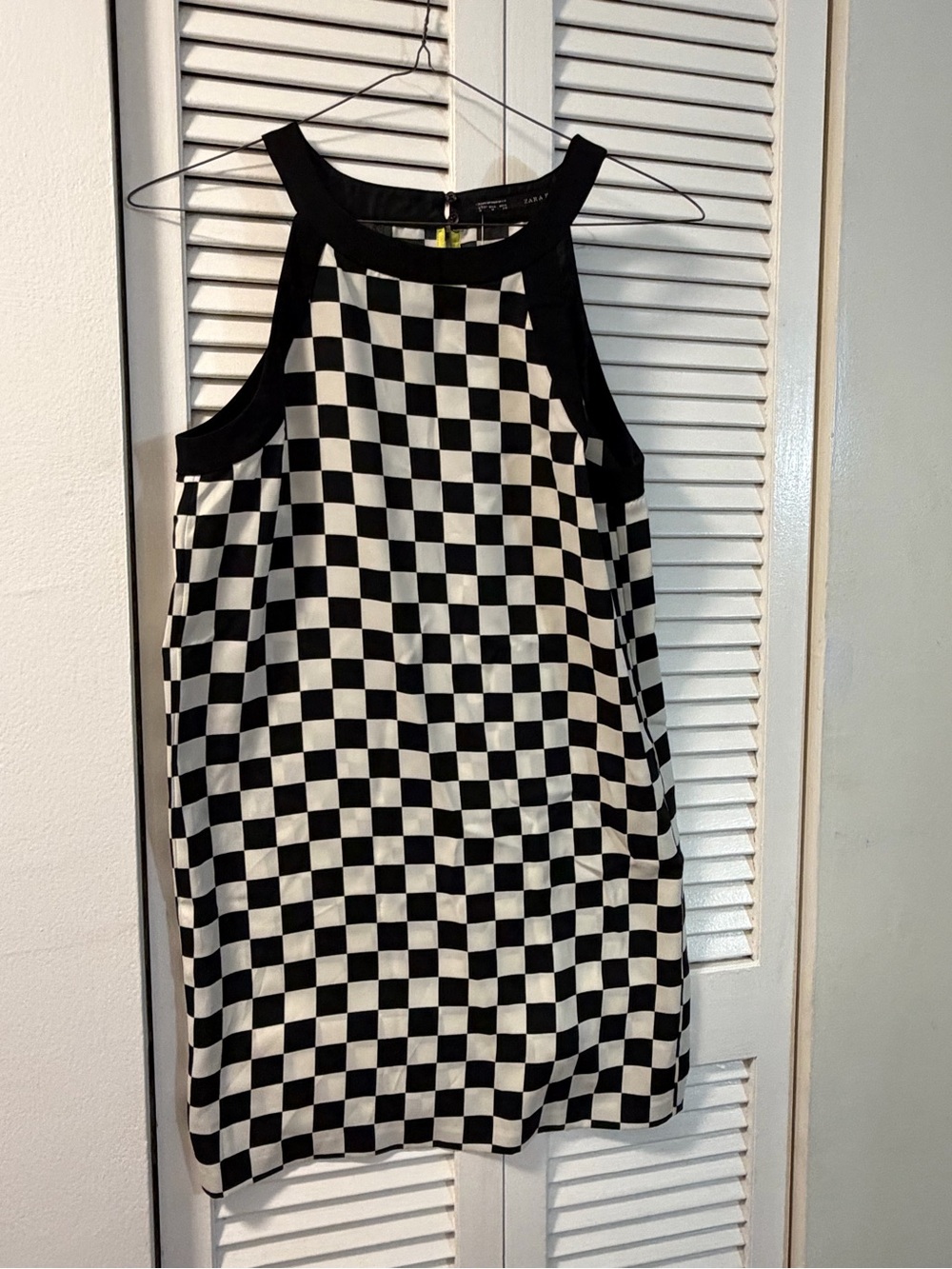 Zara Black and White Checkerboard Halter Mini Dress